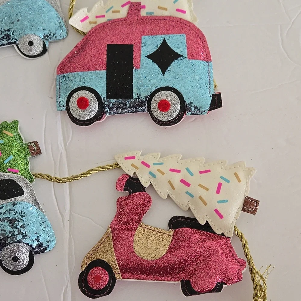 Glitter Colorful Car Scotter Camper Traveing Christmas Tree Garland Decor